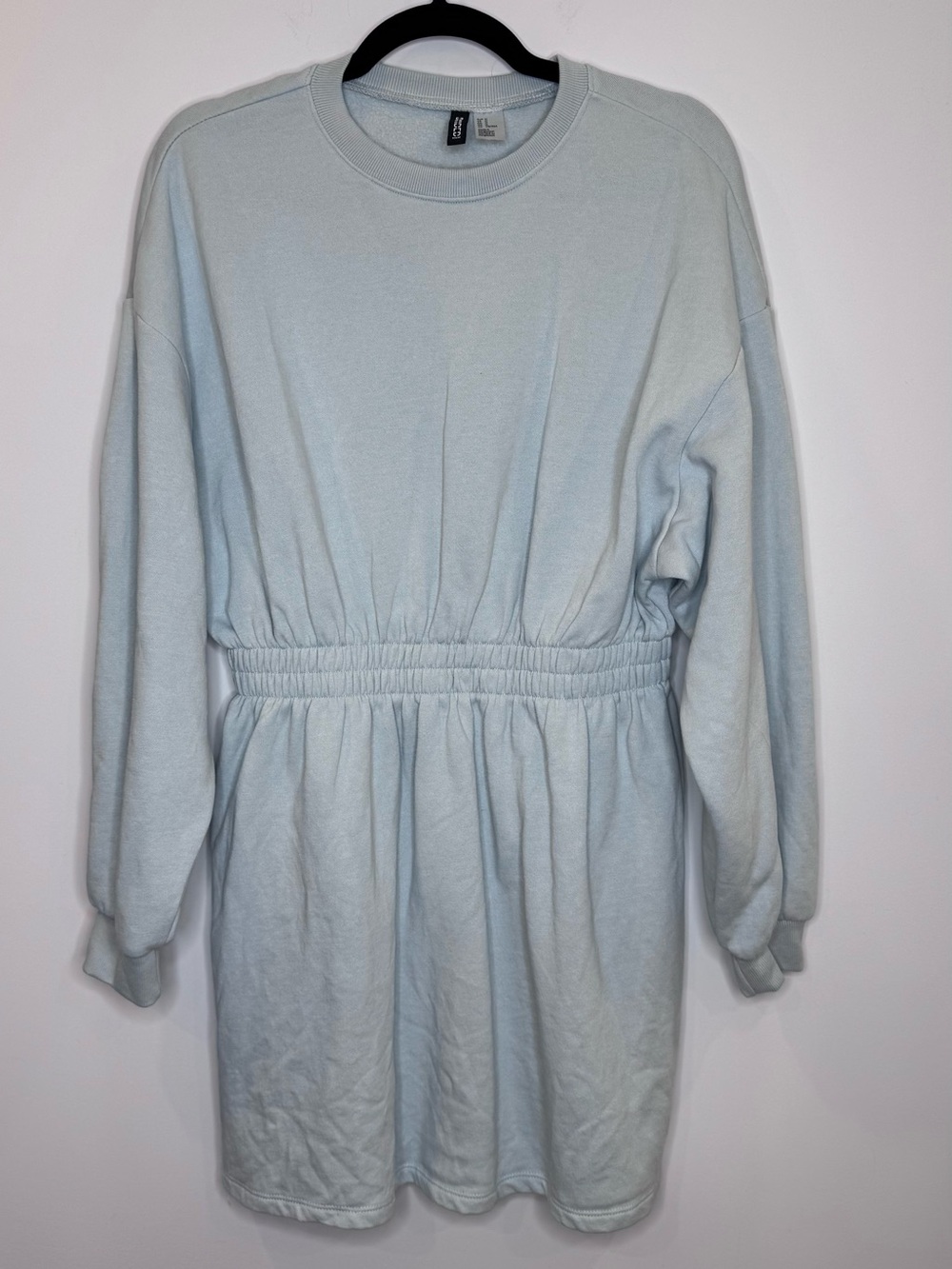 H&M Pale Blue Elastic-Waist Long Sleeve sweat-shirt Dress sz medium